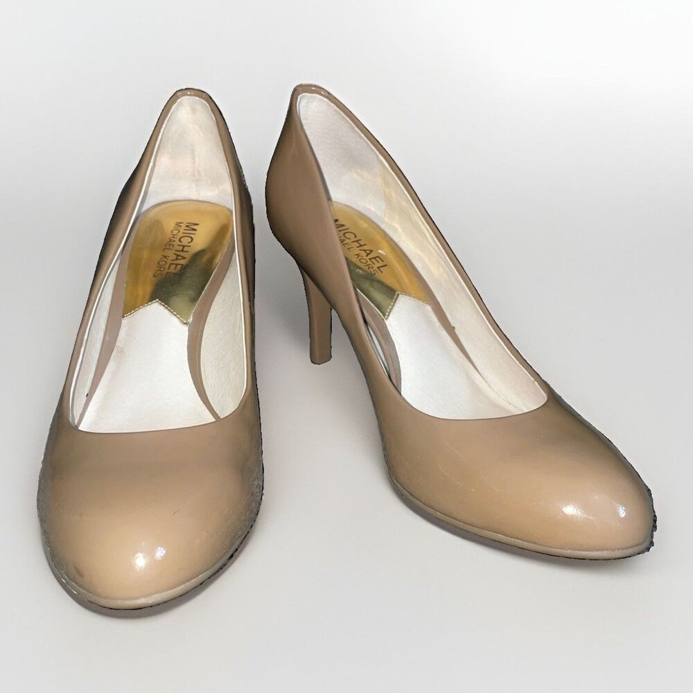 Michael Kors Keke Mid Pump 7M Toffee Patent Leather Heels 3.25"